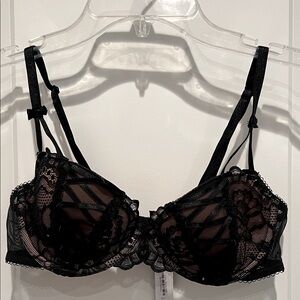 NWT Adore Me Black Lace Bra with Mesh Corset Ribbon Details
